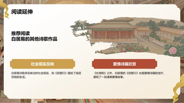 红色复古风《长恨歌》赏析与作者背景PPT模板
