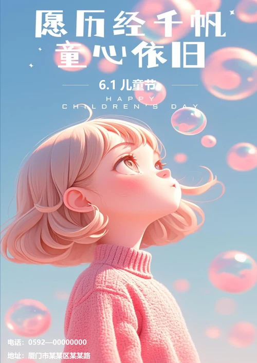 卡通童心依旧六一节日海报