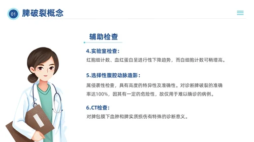 蓝色插画风脾破裂的护理查房培训