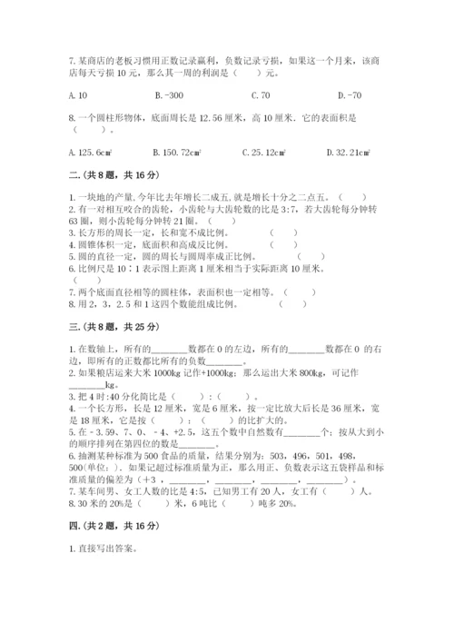 河南省平顶山市六年级下册数学期末考试试卷一套.docx