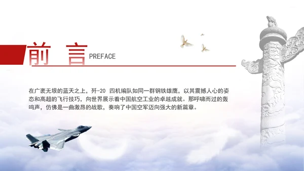 中国航空钢铁雄鹰歼-20四机编队介绍主题党课PPT