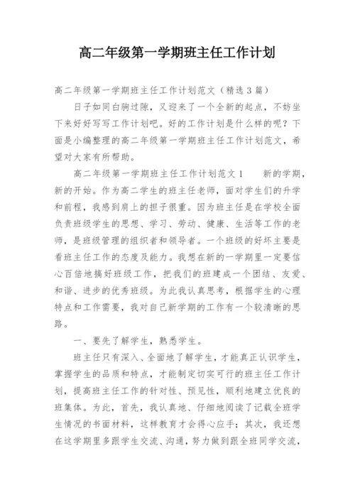 高二年级第一学期班主任工作计划.docx