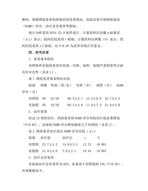 抗抑郁药物对老年患者抑郁症状的治疗效果