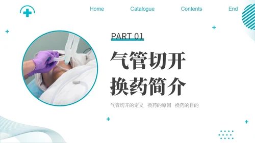 蓝色简约商务气管切开换药流程医疗PPT模板