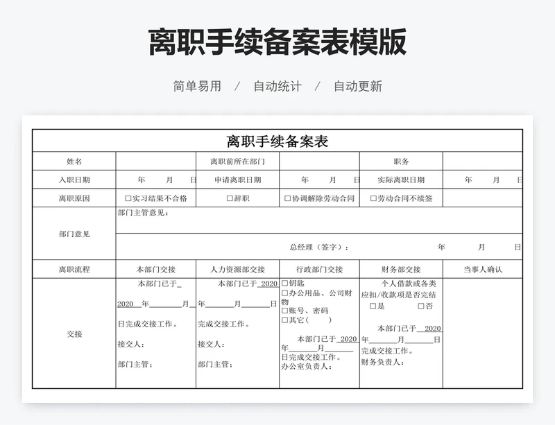 离职手续备案表模版