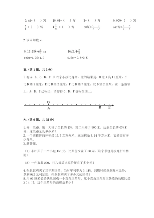 小学六年级下册数学摸底考试题（考点精练）.docx