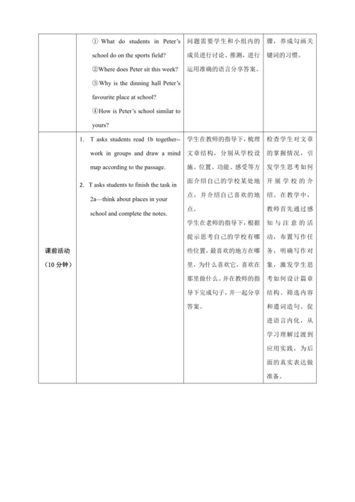 Unit 3 My School 第4课时Section B 1a-2b 教学设计【课堂无忧】人教2