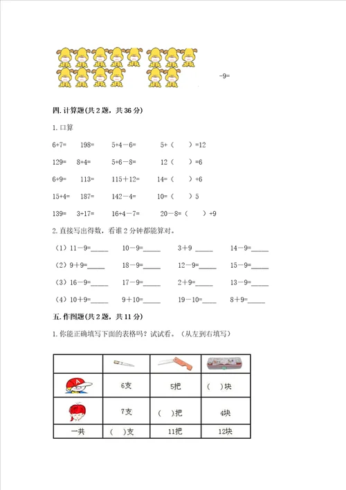 沪教版一年级上册数学第三单元 20以内的数及其加减法 测试卷【综合题】