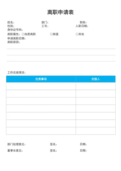 人事管理公司员工离职申请表格模板word