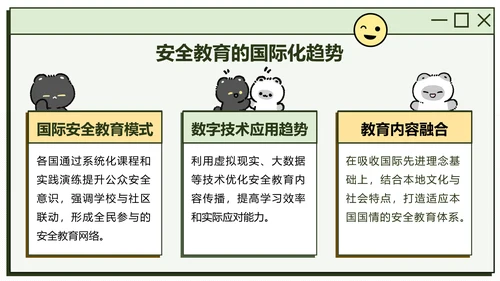 黑白猫绿色卡通风安全教育