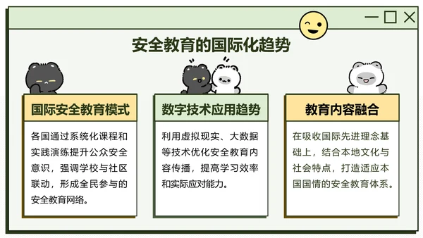 黑白猫绿色卡通风安全教育