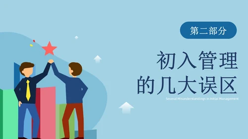 莫兰迪蓝色插画风管理者的角色定位自我认知公司培训ppt模团队管理