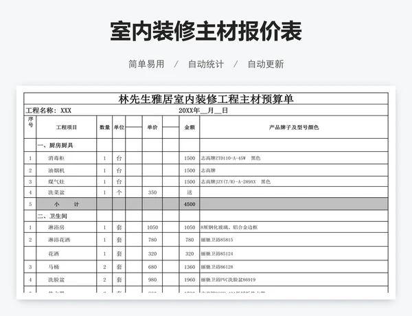 室内装修主材报价表