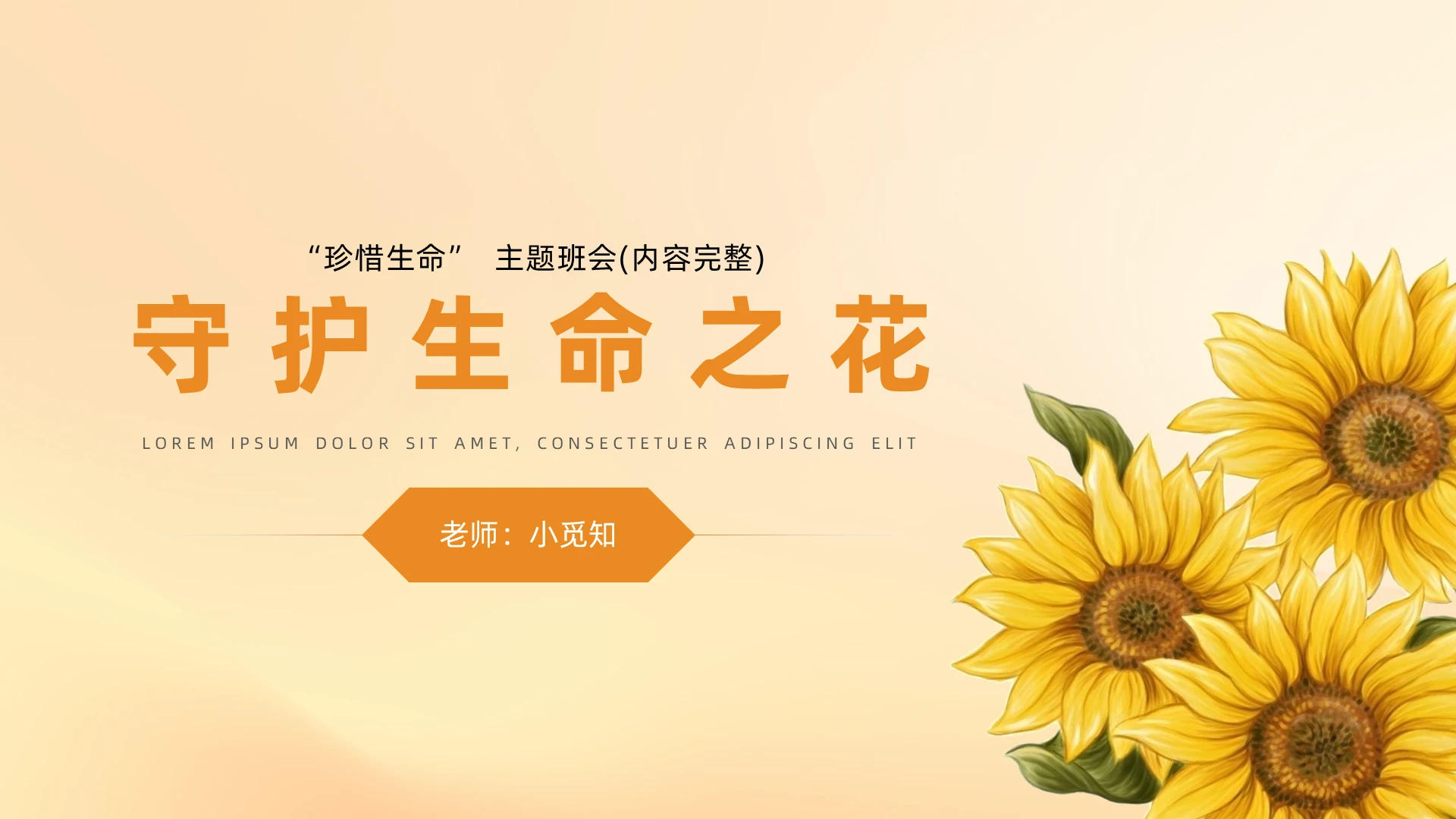 粉色简约风守护生命之花珍惜生命主题班会PPT生命教育