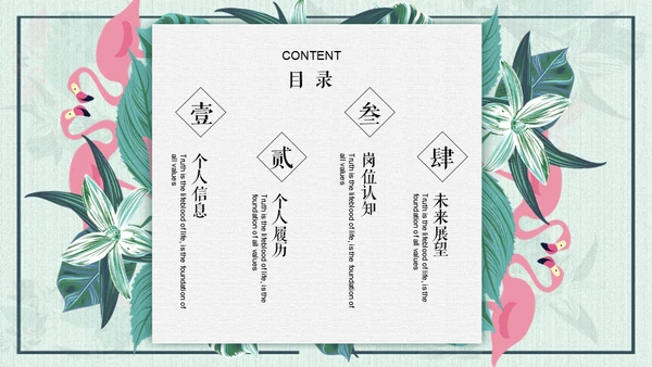 文艺范清新花鸟个人简历通用PPT模板