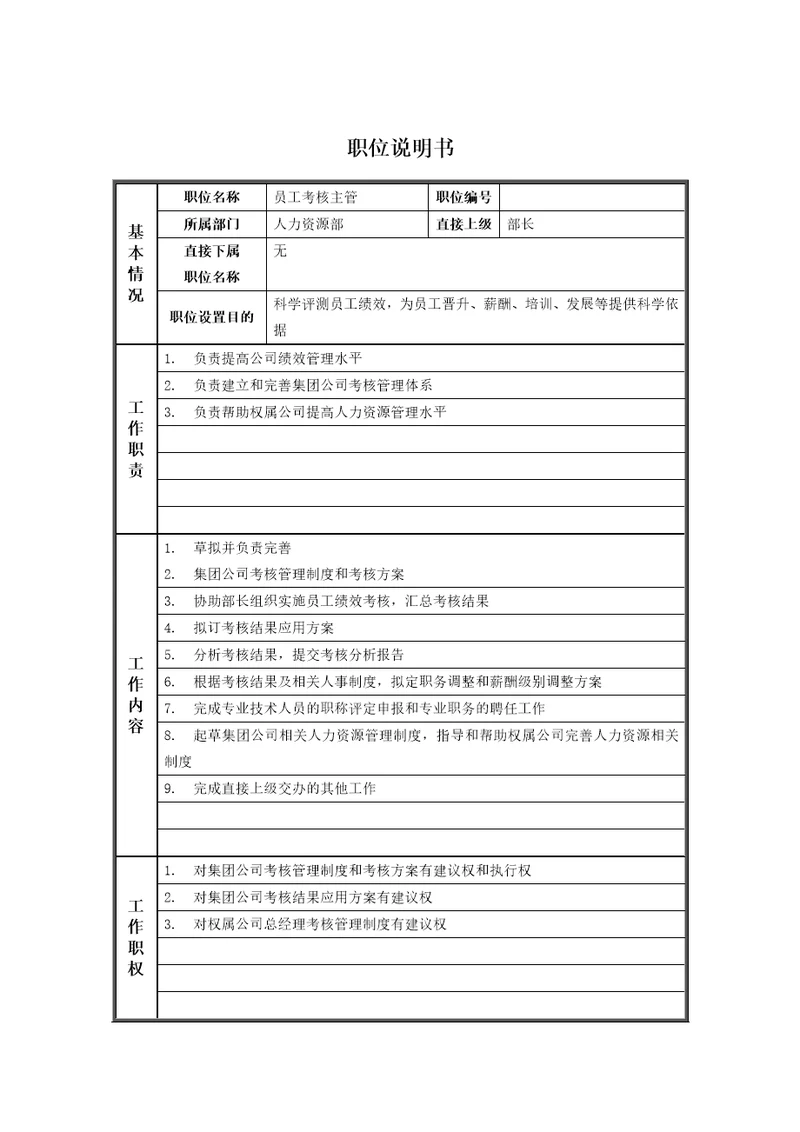 哈药集团人力资源部职位说明书7个Document