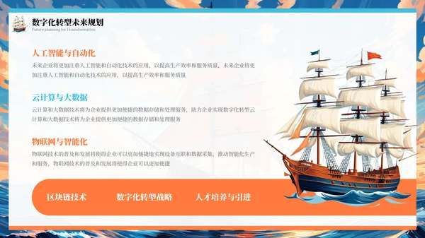 橙色插画风乘风破浪扬帆起航年终总结报告PPT模板