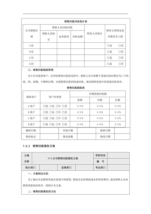 销售回款管理方案