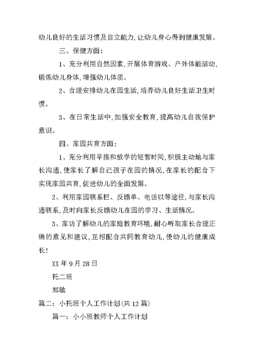 托班教师个人工作计划