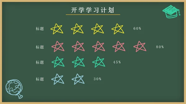 绿色卡通文具黑板画开学第一课主题班会PPT模板