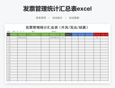 发票管理统计汇总表excel表格模板