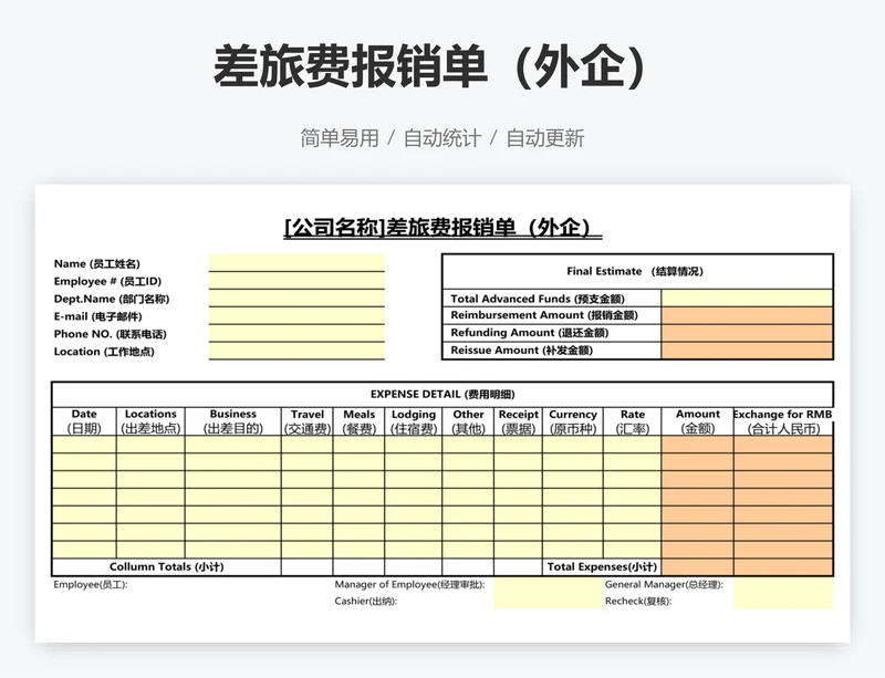 差旅费报销单（外企）