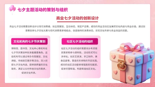 粉色3D立体七夕浪漫与爱相约七夕策划PPT模板