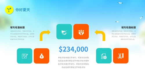 彩色可爱卡通插画风海浪冲浪你好夏天PPT