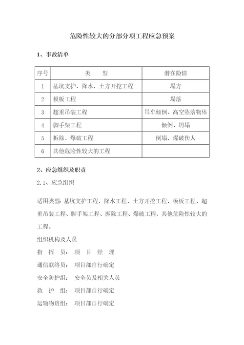 危险性较大的分部分项工程应急预案