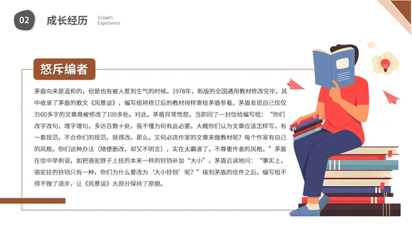 茅盾文学小说作家名人人物介绍PPT模板