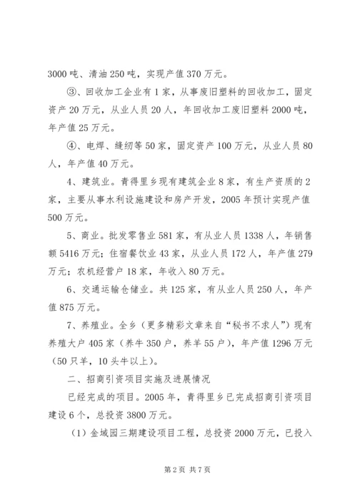 青得里乡发展非公有制经济和小城镇建设情况汇报.docx