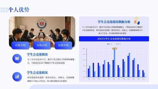 蓝色渐变风学生会竞选通用PPT模板