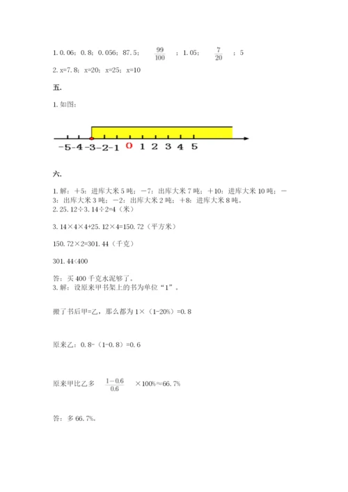 小学六年级下册数学摸底考试题精品（模拟题）.docx
