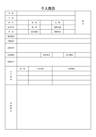 咨询行业表格简历模板