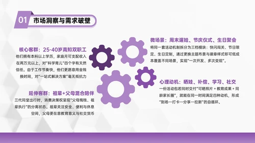 紫色几何风亲子活动营销策划团队协作与目标设定PPT模板