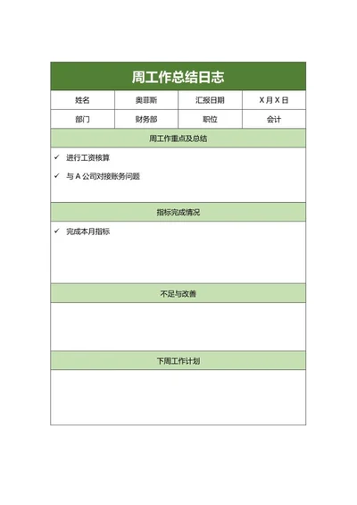 绿色周工作总结日志word模板
