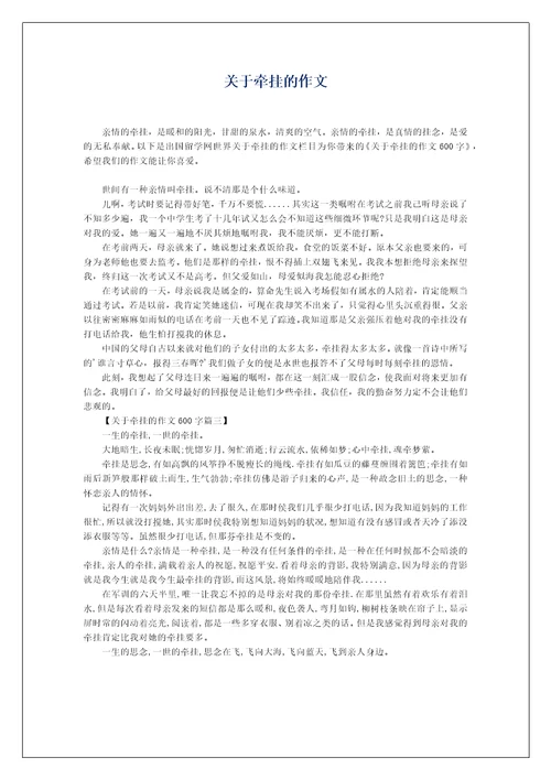 关于牵挂的作文
