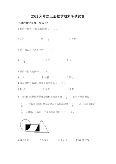 2022六年级上册数学期末考试试卷及答案解析.docx