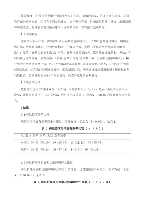 中医情志护理对中风后吞咽障碍患者临床疗效的影响.docx