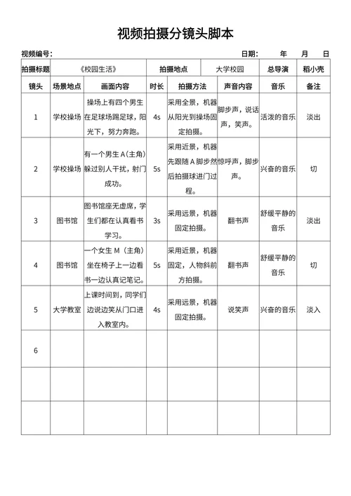 抖音视频拍摄分镜脚本