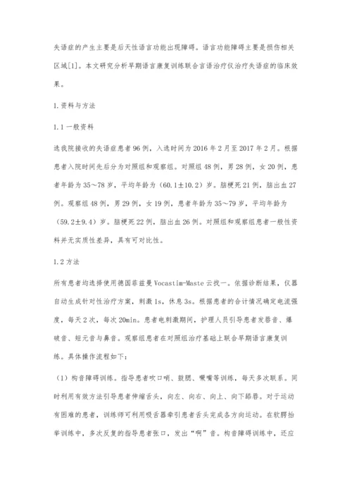 早期语言康复训练联合言语治疗仪治疗失语症的疗效观察.docx