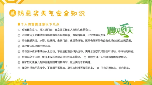 夏天安全注意事项夏天防溺水防雷电防高温防中暑PPT夏季