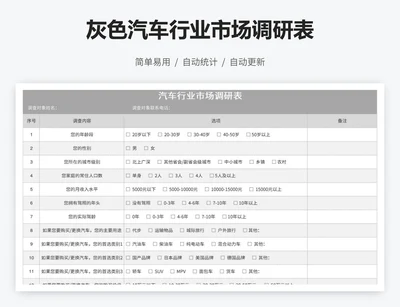 灰色汽车行业市场调研表