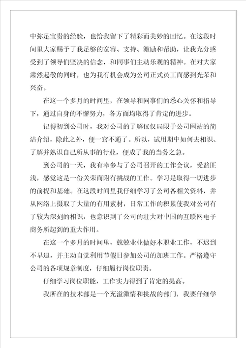 2022试用期个人工作总结