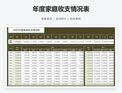 年度家庭收支情况表