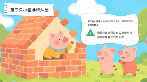 绿色卡通风三只小猪安全意识培养PPT