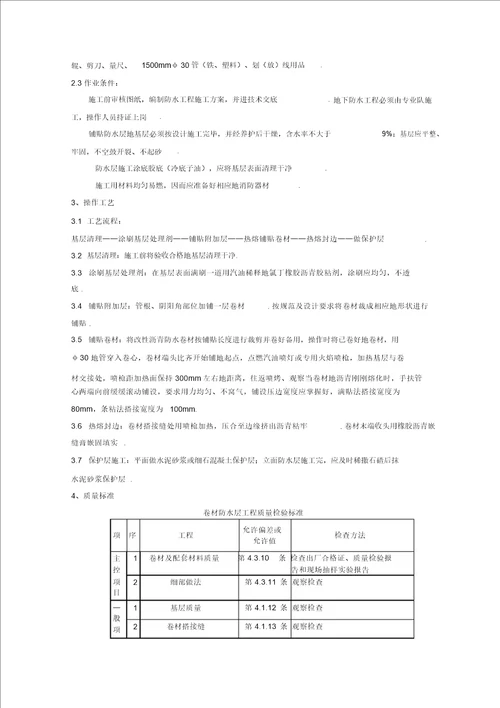 地下改性沥青油毡SBS分项工程项目质量管理