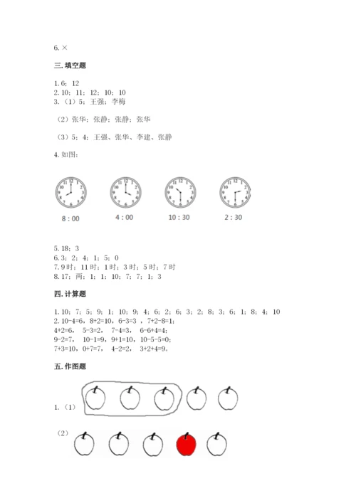 小学数学试卷一年级上册数学期末测试卷及答案（全优）.docx