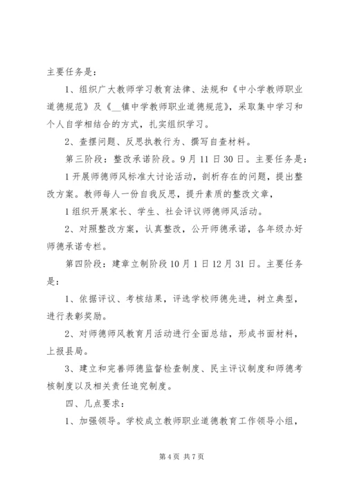 镇中“立师德、树师表、抓师纪、正师风”专项整治活动方案.docx