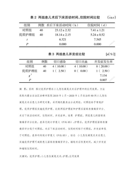 优质护理在小儿急性阑尾炎术后护理中的应用分析.docx